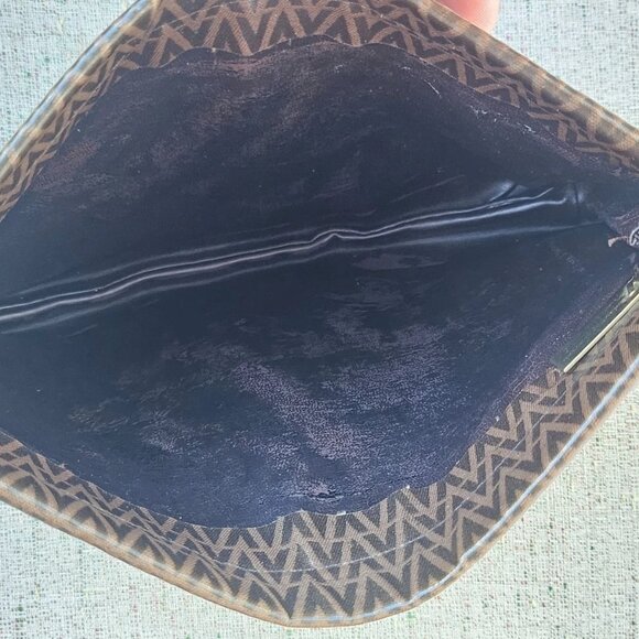 Vint Valentino Clutch Bag Make Up Bag Brown Leather Bag Cosmetic Bag Made Italy - Picture 12 of 12